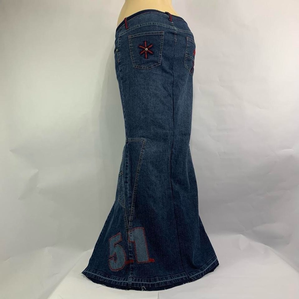 Reworked Y2K Neeso NJ Embroidered Denim Maxi Skirt Size 11